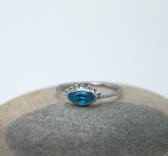 Blue Topaz Evil Eye Ring in Sterling Silver - Intuition + Protection