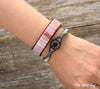 Natural Pink Opal Stone Leather Wrap Bracelet