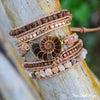 Natural Ammonite Fossil, Sunstone and Wood Beaded Wrap Bracelet