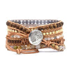 Natural Ammonite Fossil, Sunstone and Wood Beaded Wrap Bracelet