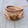Natural Ammonite Fossil, Sunstone and Wood Beaded Wrap Bracelet
