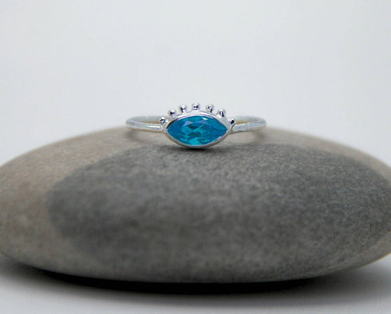 Blue Topaz Evil Eye Ring in Sterling Silver - Intuition + Protection