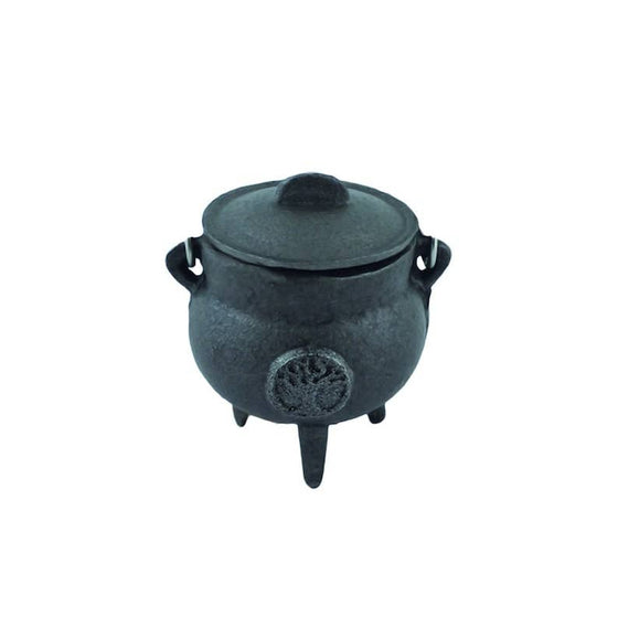 Mini Tree of Life Cast Iron Cauldron w/ Lid (3.5 in.)