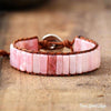 Natural Pink Opal Stone Leather Wrap Bracelet