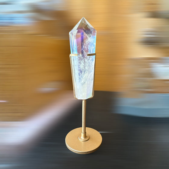 Angel Aura Clear Quartz Point (in stand)