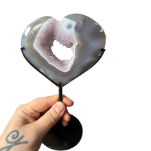  Milky Druzy Agate Heart (in stand)