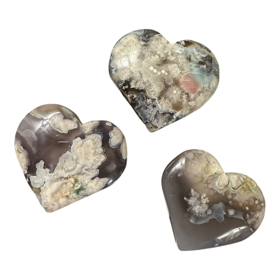 Black Flower Agate Heart