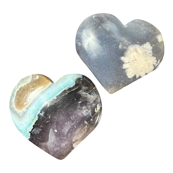 Black Flower Agate Heart