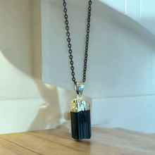  Black Tourmaline Raw Pendant w/ 20" Chain