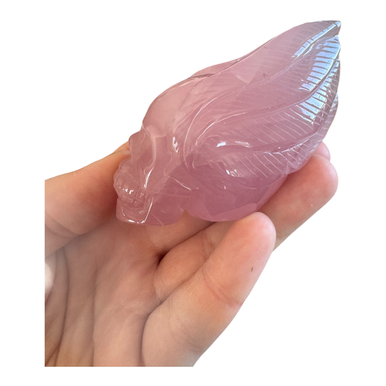 Rose Quartz Skull with Wings