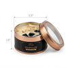 Scented candle in a tin with dimensions labeled on a white background