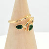 Green jade branch ring in gold