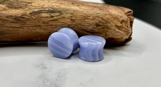 Blue Lace Plugs – Double Flare Natural Stone Gauges