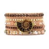 Natural Ammonite Fossil, Sunstone and Wood Beaded Wrap Bracelet