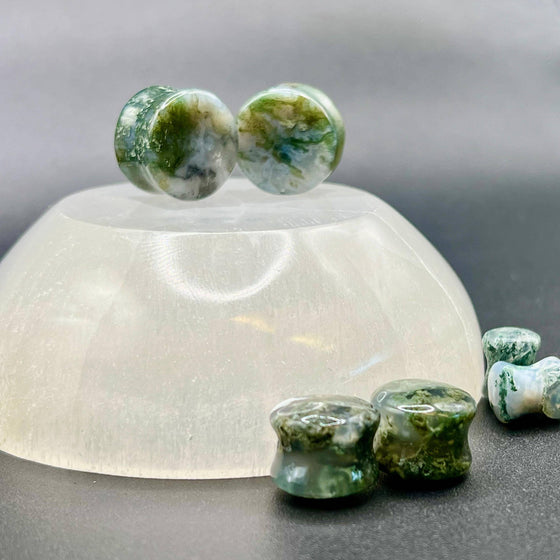 Moss Agate Plugs – Double Flare Natural Stone Gauges