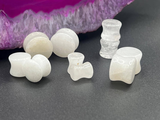 White Quartz Plugs – Double Flare Natural Stone Gauges