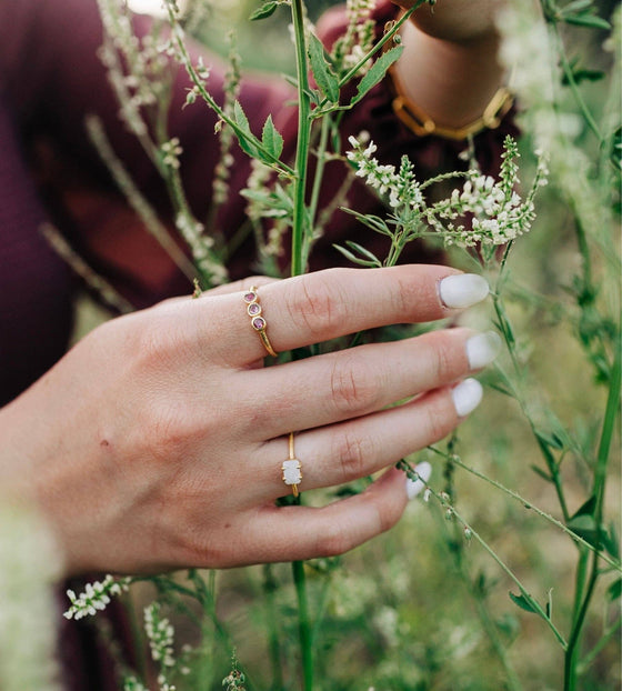 Inner Knowing Ring in Rainbow Moonstone & 14kt Gold on Brass
