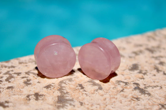 Rose Quartz Plugs – Double Flare Natural Stone Gauges