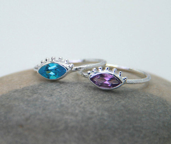 Blue Topaz Evil Eye Ring in Sterling Silver - Intuition + Protection