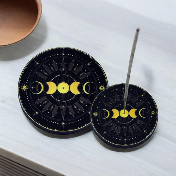 Round Wooden Incense Burner (4 in.) - Triple Moon